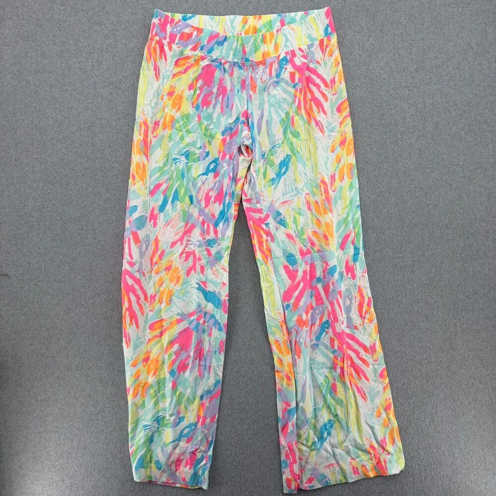 Lilly Pulitzer Womens M Floral Rayon Wide Leg Pants Tropical Resort Pull On